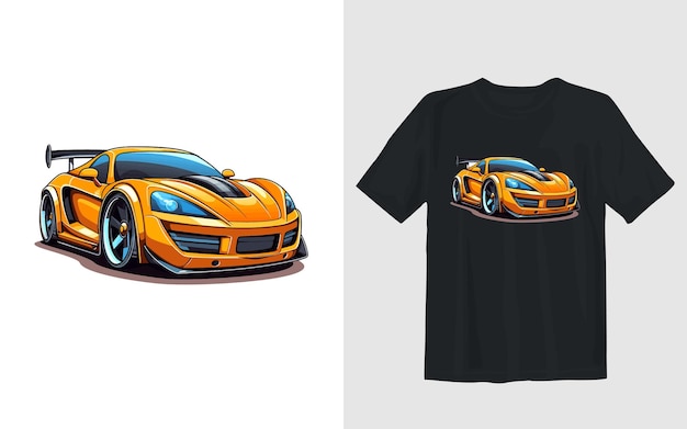 Illustration Vectorielle De Dessin Animé De Voiture De Sport Conception De T-shirt De Voiture De Sport