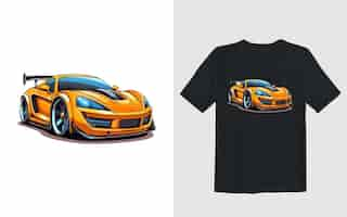 Vecteur gratuit illustration vectorielle de dessin animé de voiture de sport conception de t-shirt de voiture de sport