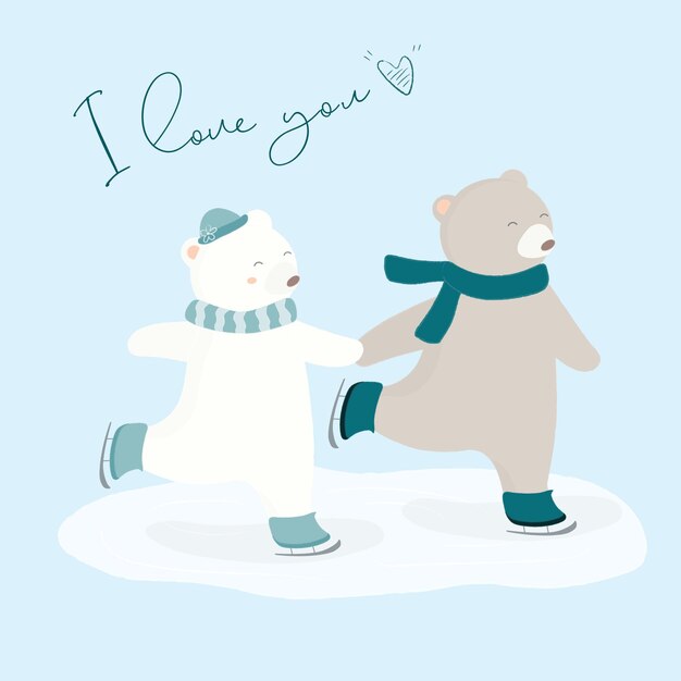 Illustration vectorielle de deux ours en patinage sur glace.