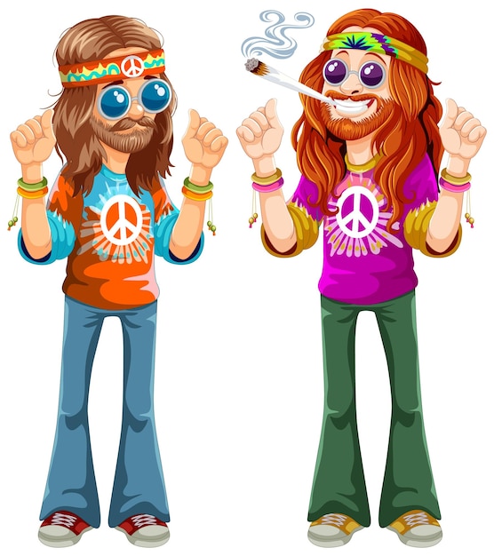 Vecteur gratuit illustration vectorielle du duo hippie groovy
