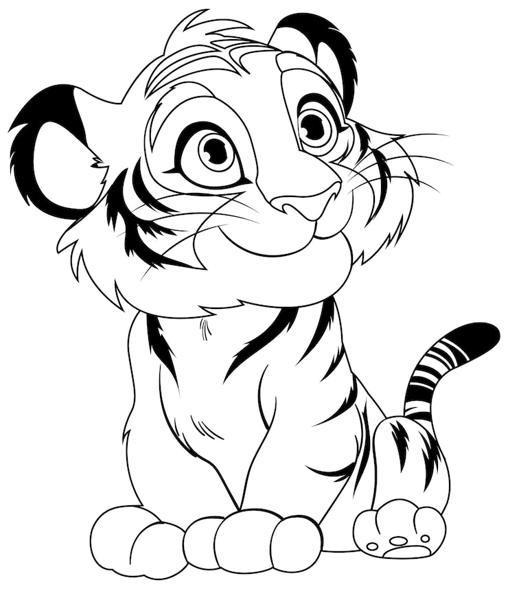 Vecteur gratuit l'illustration vectorielle du jeune tigre joyeux