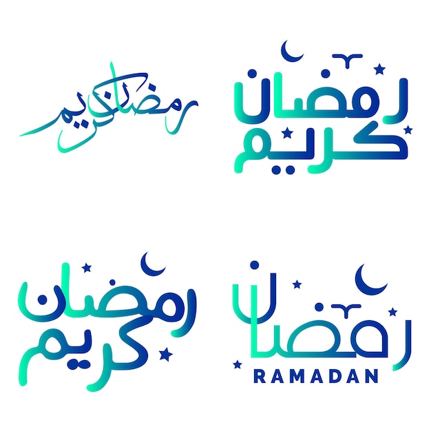 Vecteur gratuit illustration vectorielle du ramadan kareem avec calligraphie arabe dégradé vert et bleu