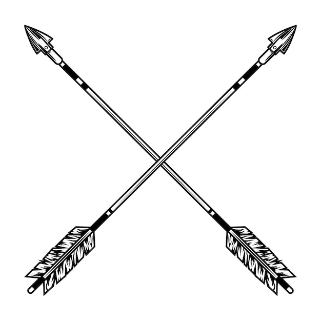 Illustration vectorielle de flèches croisées. Arme médiévale, accessoire de guerre ou de combat