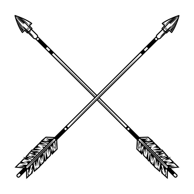 Illustration vectorielle de flèches croisées. Arme médiévale, accessoire de guerre ou de combat