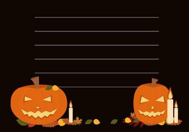Illustration vectorielle de flyers pour la célébration d'halloween. avec des bougies de citrouilles et du feuillage d'automne