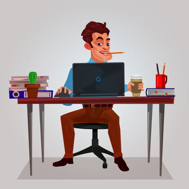 Illustration vectorielle d&#39;un homme travaillant sur l&#39;ordinateur portable