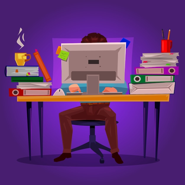 Vecteur gratuit illustration vectorielle d'un homme travaillant sur l'ordinateur