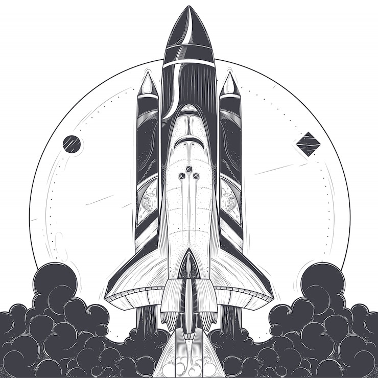 Vecteur gratuit illustration vectorielle d&#39;un lancement de fusée spatiale.