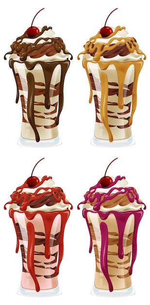 Vecteur gratuit illustration vectorielle de milkshakes gourmands variés