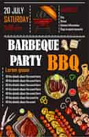 Vecteur gratuit illustration vectorielle d'un modèle de menu bbq, carte d'invitation sur un barbecue, certificat-cadeau