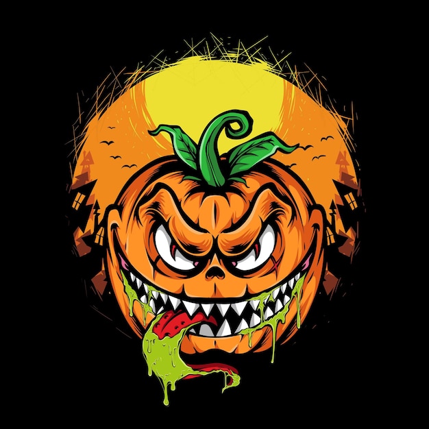 Illustration vectorielle de monstre citrouille halloween