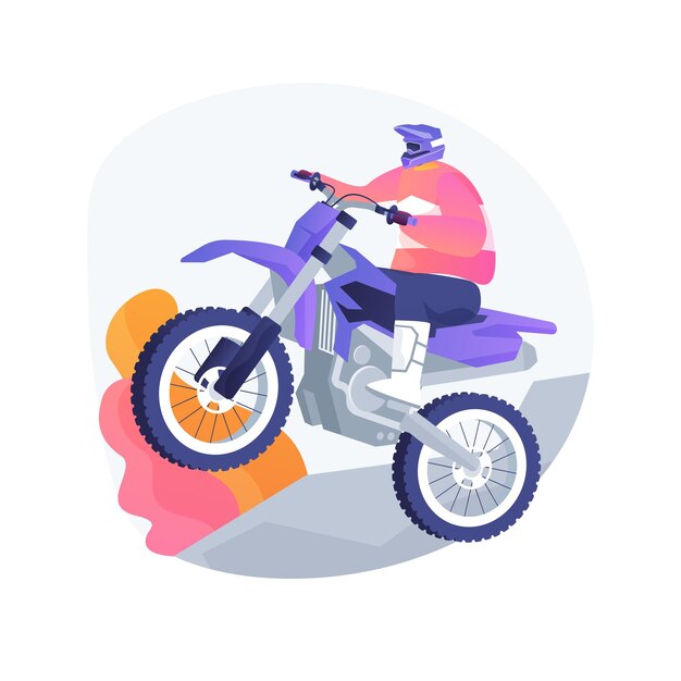 Illustration vectorielle de motocross concept abstrait. Sport d'aventure, championnat de sport automobile, course de moto, piste extrême, rallye de motocross, moto hors route enduro, cycliste, métaphore abstraite de moto.
