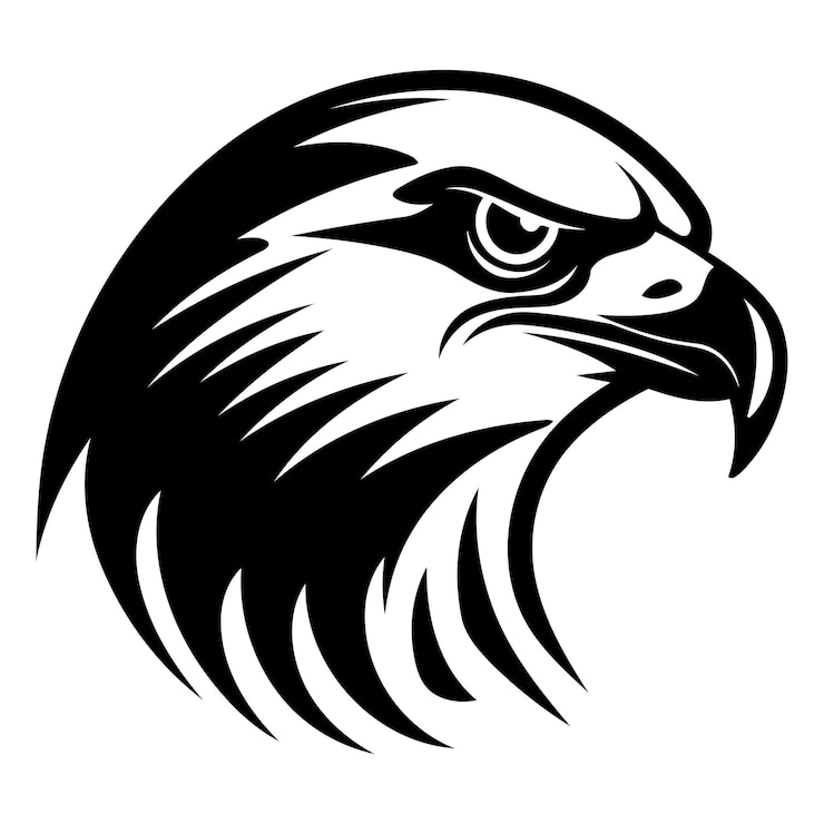 Vecteur gratuit une illustration vectorielle en noir et blanc audacieuse et puissante d'une tête d'aigle parfaite pour une utilisation dans des projets de marque de logos ou de conception graphique