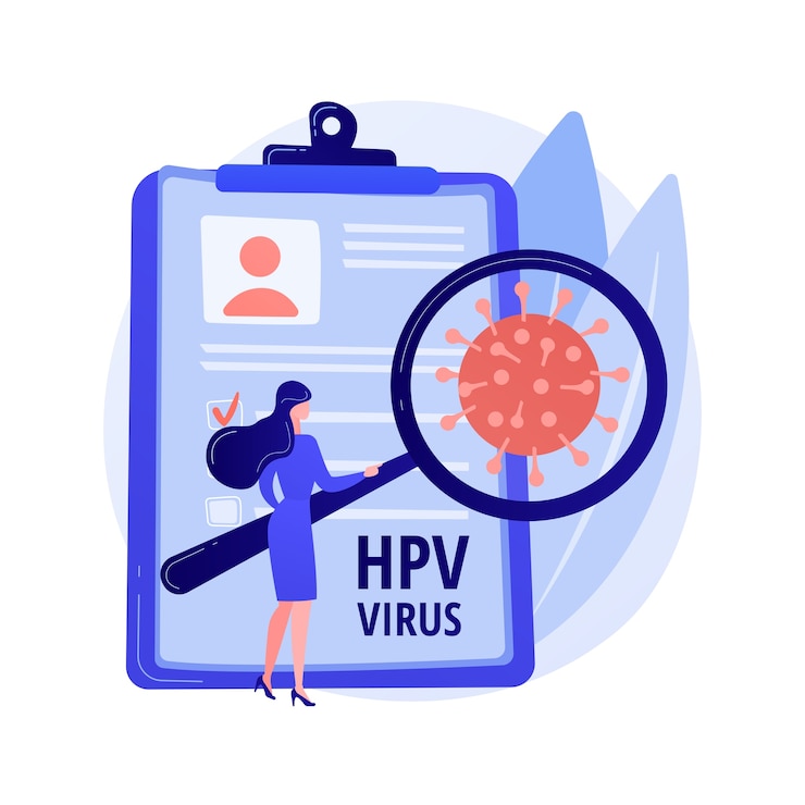 Vecteur gratuit illustration vectorielle de papillomavirus humain hpv concept abstrait. développement de l'infection au vph, infection virale peau-à-peau, virus du papillome humain, métaphore abstraite du diagnostic précoce du cancer du col utérin.
