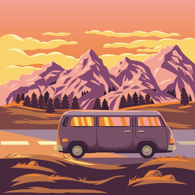 Vecteur gratuit illustration vectorielle d'un paysage de montagne