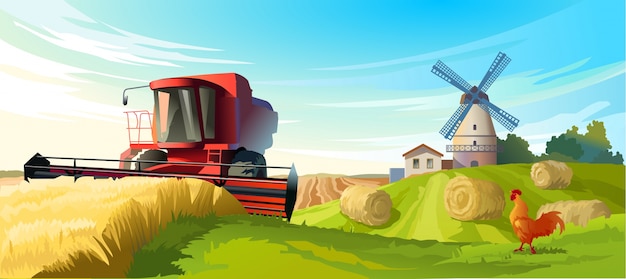 Vecteur gratuit illustration vectorielle paysage rural d'été