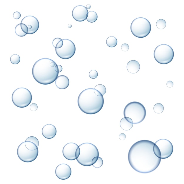 Vecteur gratuit illustration vectorielle réaliste. bulles de savon à l'eau. isolé sur fond blanc.