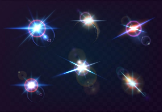 Illustration vectorielle réaliste éclairages effets lumineux rayons du soleil effets d'éblouissement des rayons solaires li