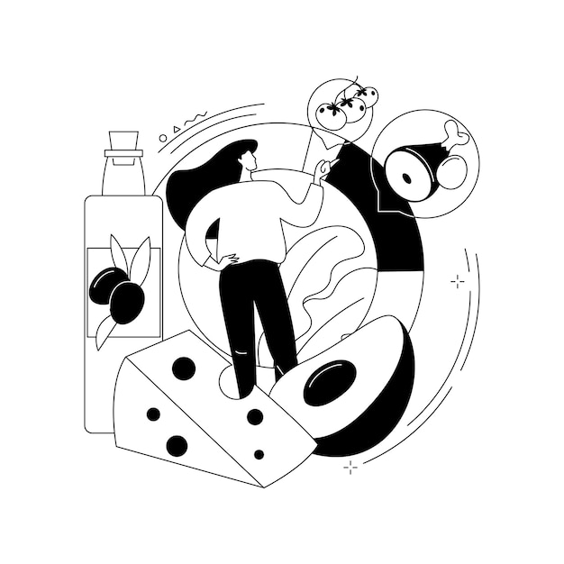 Illustration vectorielle de régime cétogène concept abstrait perte de poids plan de nutrition plat de cuisson mode de vie sain manger avocat gras bacon et noix de beurre huile faible teneur en glucides métaphore abstraite des aliments