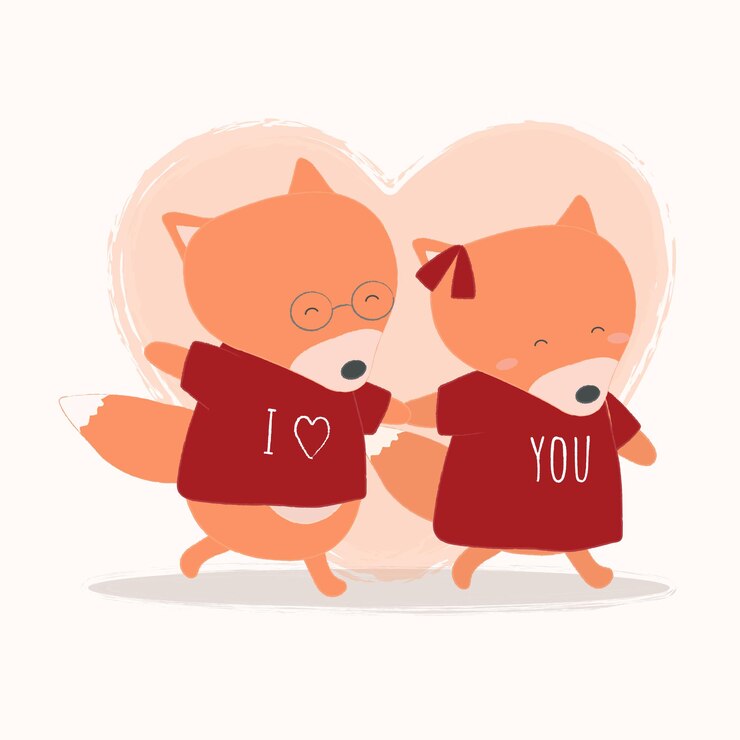 Vecteur gratuit illustration vectorielle de renard se tenant la main avec coeur
