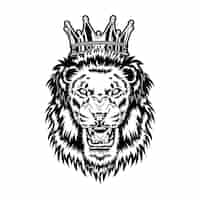 Vecteur gratuit illustration vectorielle de roi lion. tête d'animal mâle rugissant en colère avec crinière et couronne royale