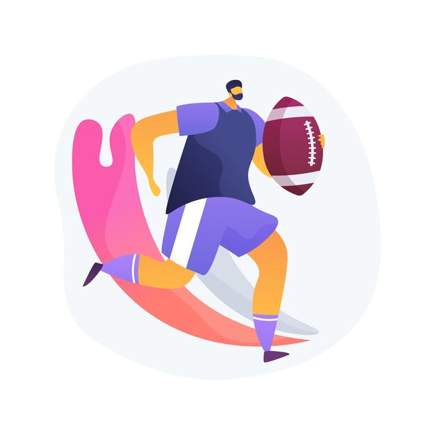 Illustration vectorielle de rugby concept abstrait. Football américain, joueur professionnel, aire de jeux, équipement d'entraînement, ballon de match, ligue de la coupe du monde, terrain en herbe, métaphore abstraite du stade.