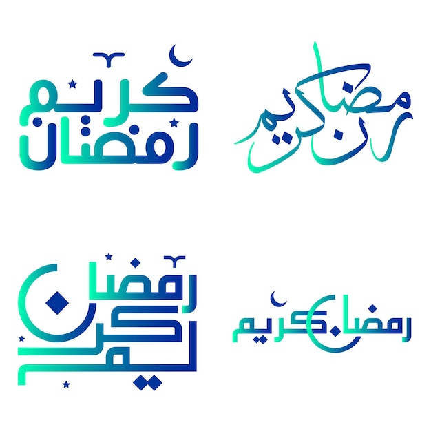 Vecteur gratuit illustration vectorielle des souhaits du ramadan kareem avec une typographie arabe dégradée verte et bleue