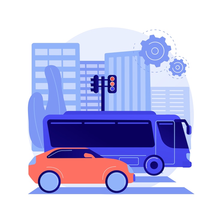 Vecteur gratuit illustration vectorielle de surface transport concept abstrait. transport routier, circulation des marchandises, route ou rail, camion sur autoroute, circulation au rond-point, voiture roulant vite, métaphore abstraite d'arrêt de bus.