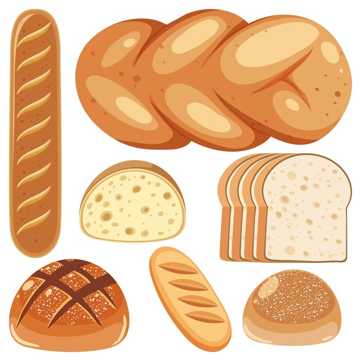 Vecteur gratuit illustration vectorielle des types de pain variés