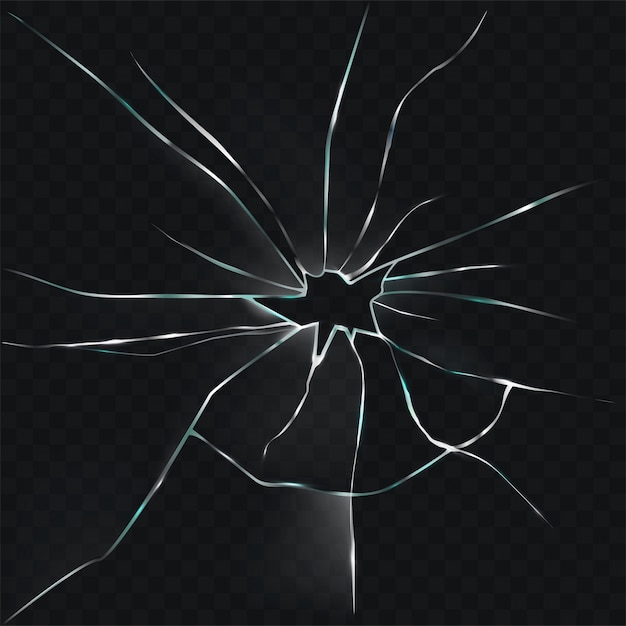 Vecteur gratuit illustration vectorielle d'un verre cassé, fissuré et fissuré avec un trou