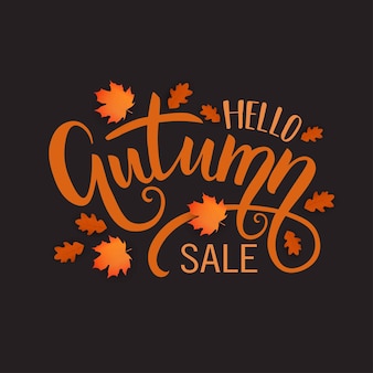 Illustration de vente d'automne avec lettrage de dessin à la main et feuilles d'automne. modèles de bannières de vacances, flyers