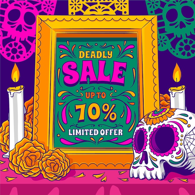 Vecteur gratuit illustration de vente dia de muertos dessinés à la main