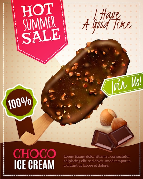 Vecteur gratuit illustration de vente d'été de crème glacée