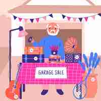 Vecteur gratuit illustration de vente de garage dessinée à la main