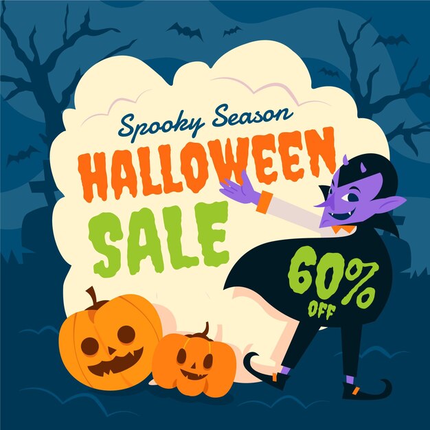 Illustration de vente halloween plat dessiné à la main