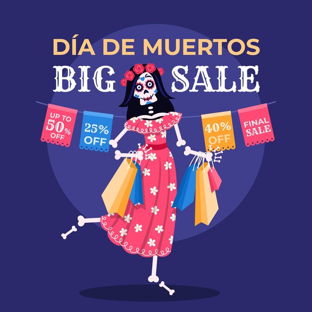 Vecteur gratuit illustration de vente plat dia de muertos