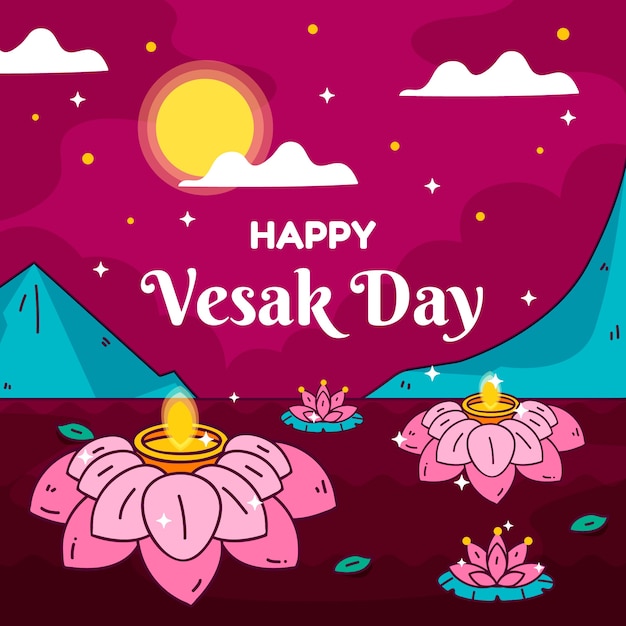 Vecteur gratuit illustration de vesak dessiné à la main