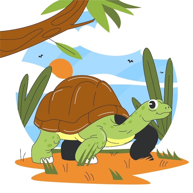 Vecteur gratuit illustration de vieille tortue dessin animé dessiné à la main