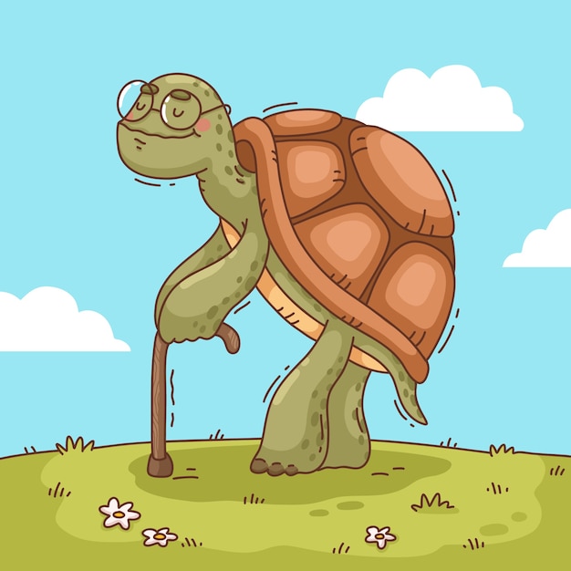 Vecteur gratuit illustration de vieille tortue dessin animé dessiné à la main