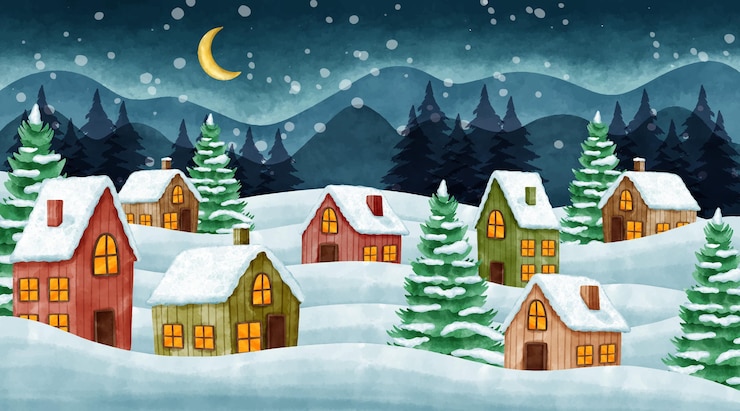 Vecteur gratuit illustration de village d'hiver aquarelle