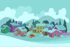 Vecteur gratuit illustration de village d'hiver dessiné à la main