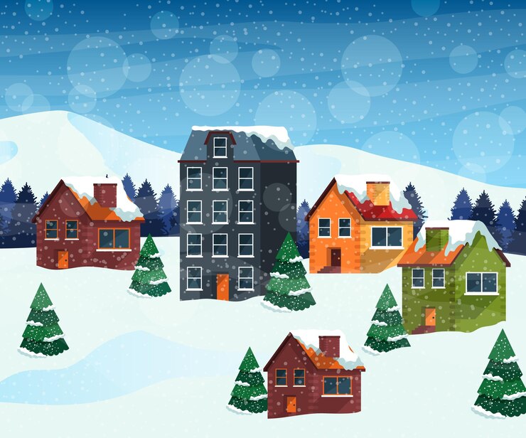 Vecteur gratuit illustration de village d'hiver plat dessiné à la main