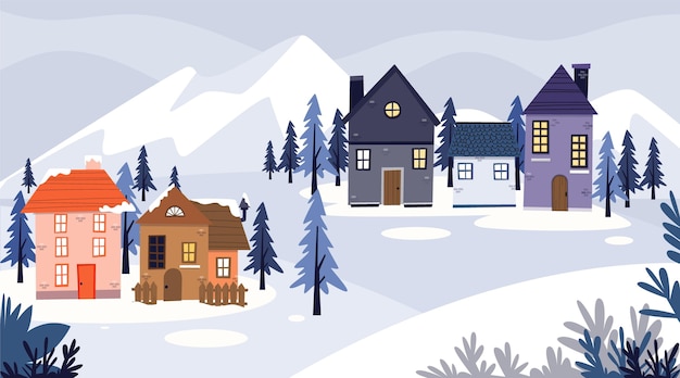 Vecteur gratuit illustration de village d'hiver plat dessiné à la main