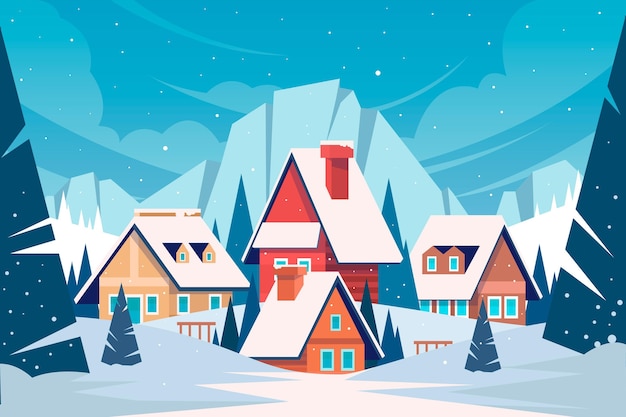 Vecteur gratuit illustration de village d'hiver plat