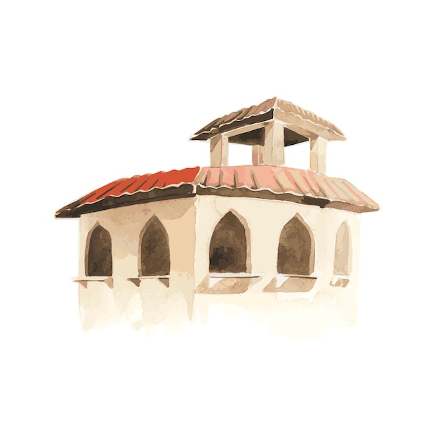 Vecteur gratuit illustration de la ville méditerranéenne bâtiment style de couleur de l'eau extérieure