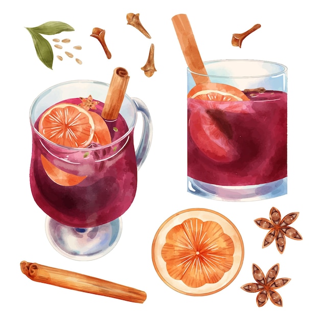 Illustration de vin chaud aquarelle