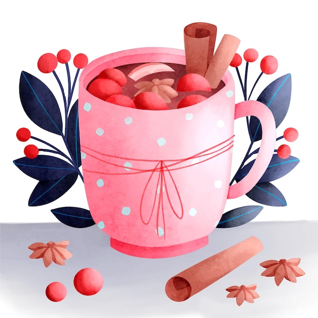 Vecteur gratuit illustration de vin chaud de noël aquarelle