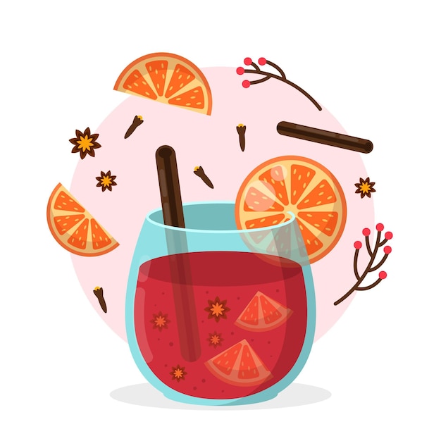 Vecteur gratuit illustration de vin chaud de noël plat