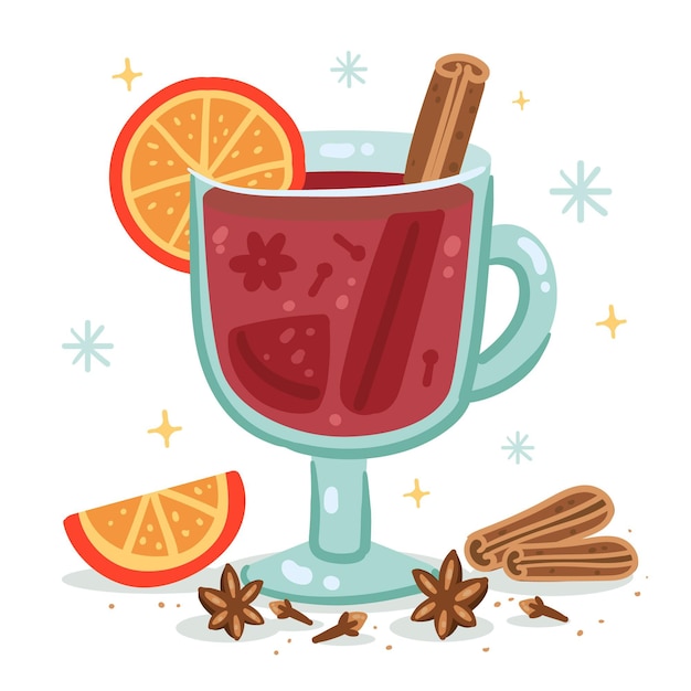 Vecteur gratuit illustration de vin chaud plat dessiné à la main