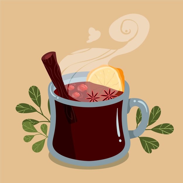 Illustration de vin chaud plat dessiné à la main